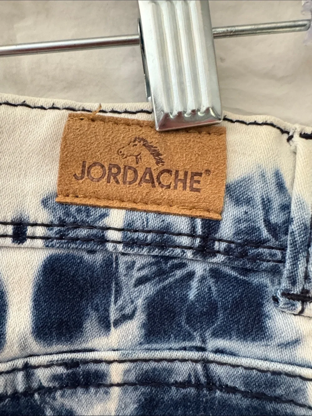 Jordache Navy and White Tie-Dye Button-Front Stretch Denim Shorts